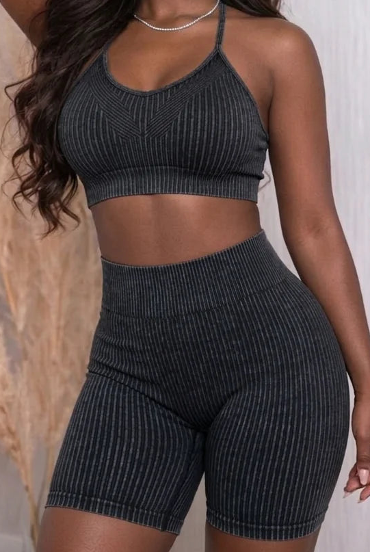 WASHED BRA TOP & SHORTS SET