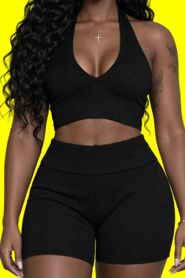 WOMEN CROP TOP FOLDED SHORTS SET