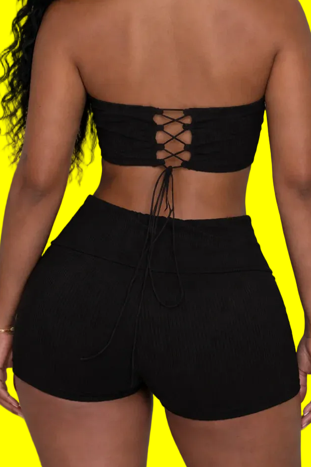 WOMEN CROP TOP FOLDED SHORTS SET
