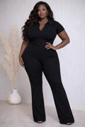 RIBBED COLLAR TOP & PANTS SET (PLUS)