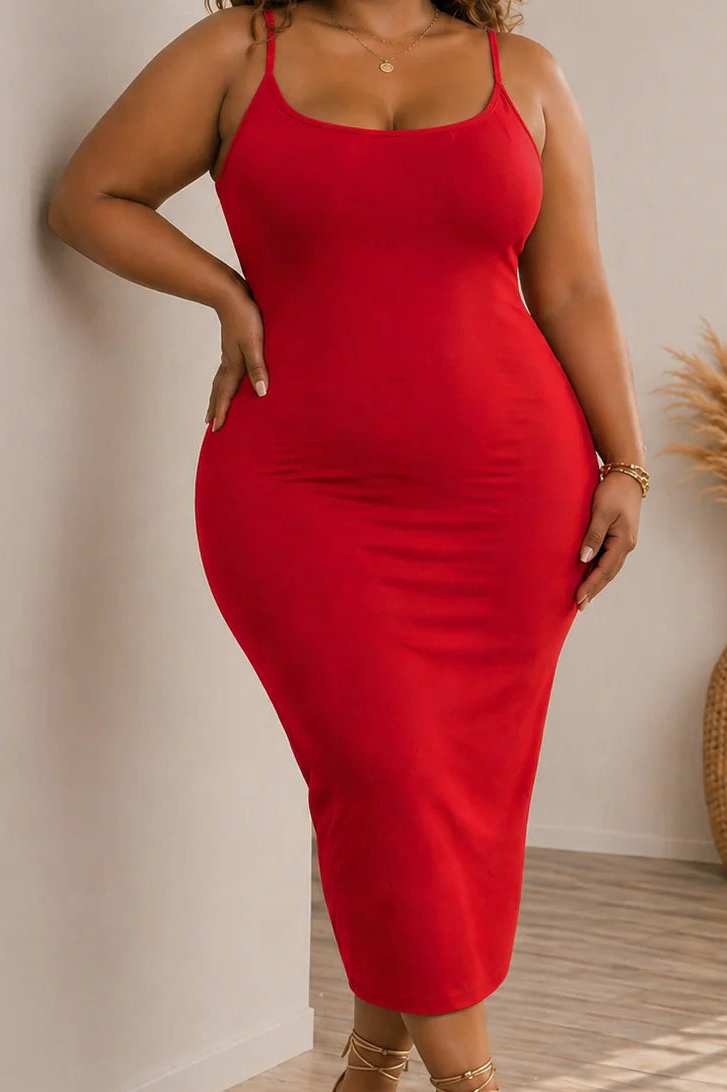 SOLID CAMI LONG DRESS (PLUS)