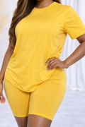 SOLID TOP & BIKER SHORTS SET (PLUS)